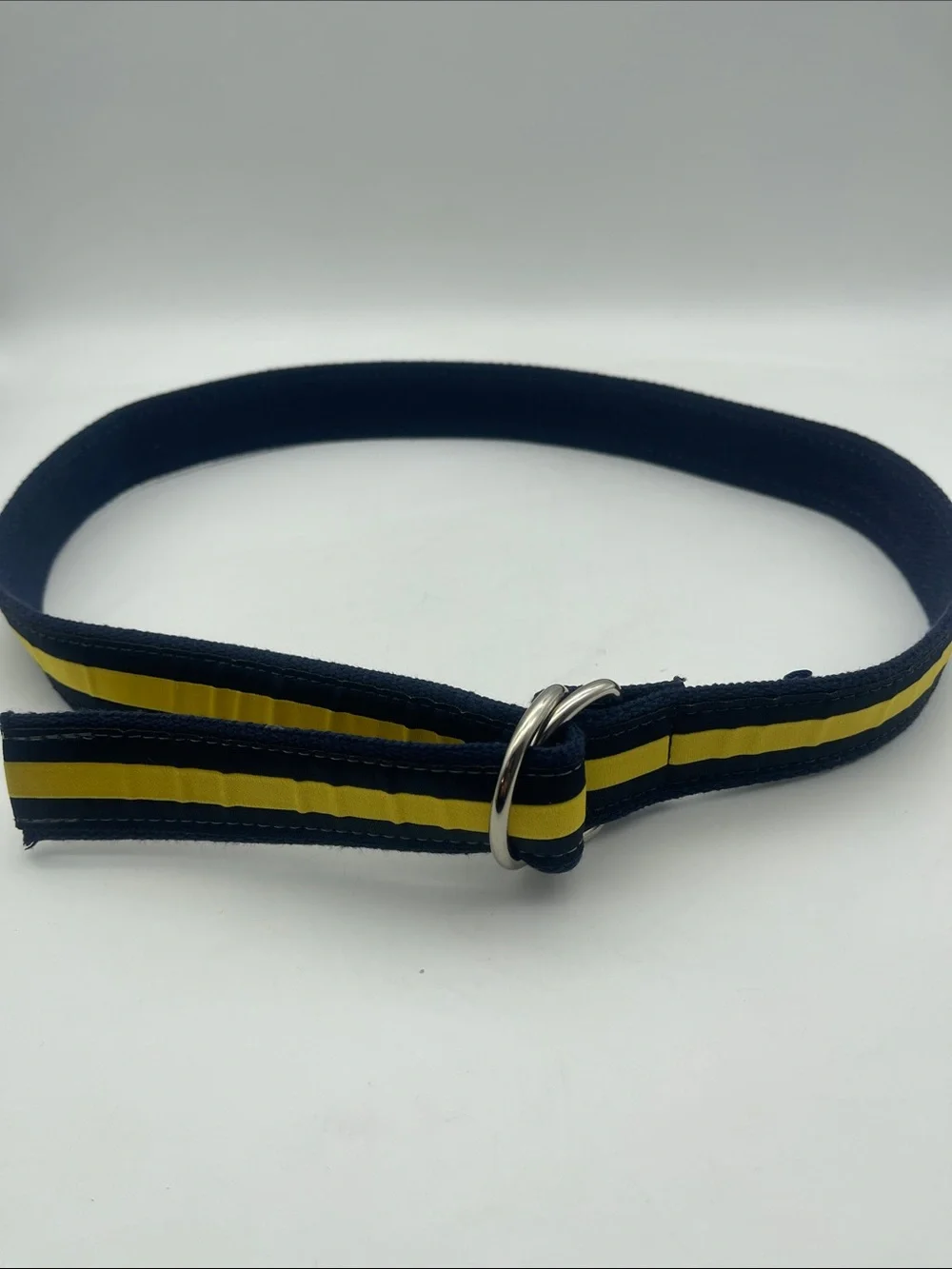 The Belted Cow Ribbon D-Ring Belt Classic Stripe Preppy Golf Nautical Boat Sz M